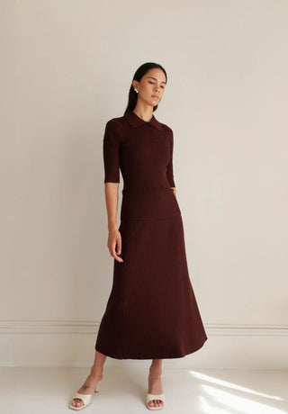 Paper Label Leona Rib Polo in Truffle