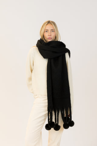 Lyla + Luxe Pompom Scarf in Black