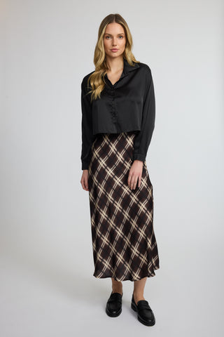 Pistache Chocolate Plaid Satin Skirt