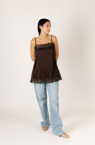 Lyla + Luxe Lace Cami Top in Chocolate