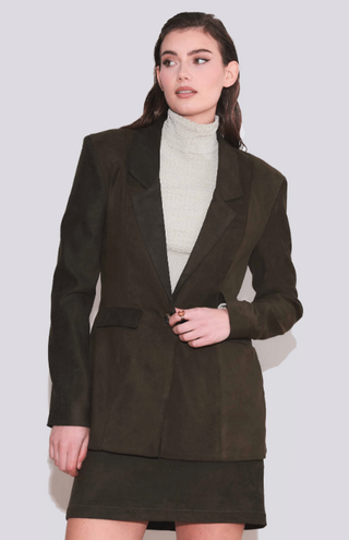 Hilary MacMillan Olive Suede Bubble Hem Skirt