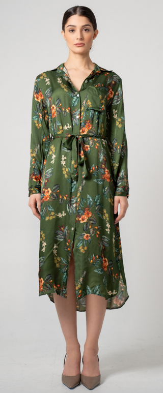 Astrid Green Garden Shirt Dress