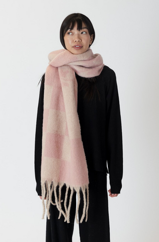 Lyla + Luxe Blush Check Giant Fluffy Scarf