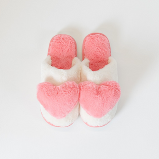 Lyla + Luxe Fuzzy Heart Slides in Pink