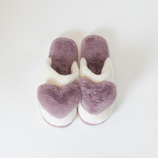 Lyla + Luxe Fuzzy Heart Slides in Purple