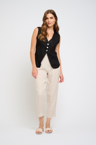 Pistache Open Bottom Linen Vest