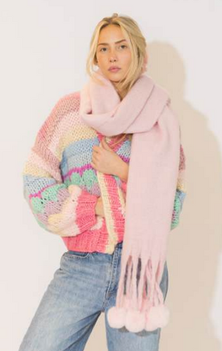 Lyla + Luxe Pompom Scarf in Pink