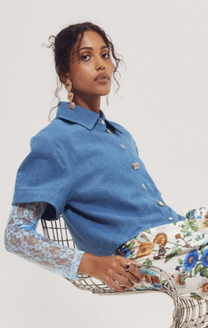 Hilary MacMillan Denim Crop Short Sleeve Shirt Jacket