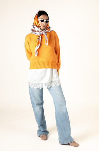 Lyla + Luxe Orange and Brown Square Silky Scarf