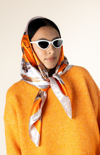 Lyla + Luxe Orange and Brown Square Silky Scarf