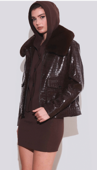 Hilary MacMillan Embossed Croc & Faux Fur Collar Coat