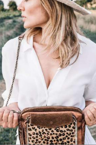 Mathilde Claris Copper & Leopard Leather Bag