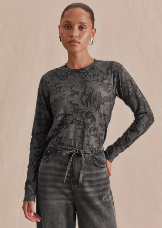 Splendid Cecelia Floral Long Sleeve Tee in Black