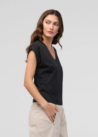 Duer Pima Cotton Black V-Neck Dolman Tee