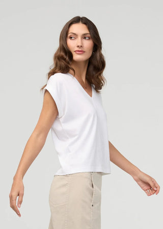 Duer Pima Cotton White V-Neck Dolman Tee