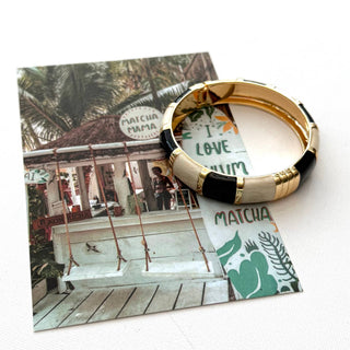 Black & Ivory Enamel Hinged Cuff
