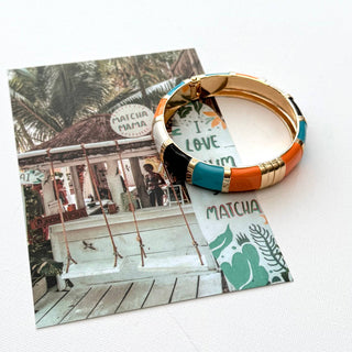 Orange Mix Enamel Hinged Cuff
