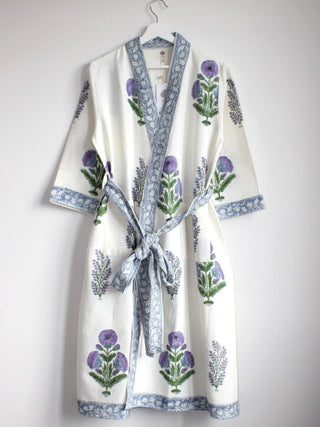 Aakriti Hand Printed Waffle Robe in Violet