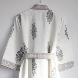 Aakriti Hand Printed Waffle Robe in Grey Block