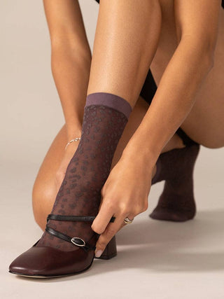 Rachel Sheer Socks: Plum Leopard