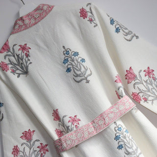 Aakriti Hand Printed Waffle Robe in Pink