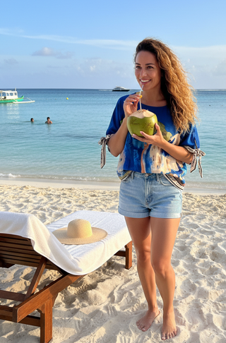 Take me to Italy Blue Amalfi Tie-Sleeve Top
