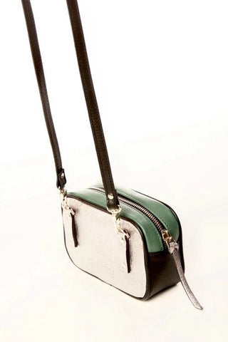 Bella Italian Leather 3 Way Bag in Emerald & Silver