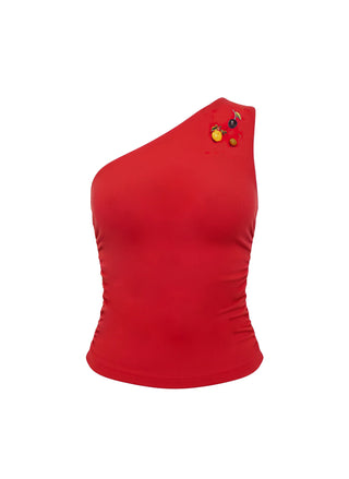 Hilary MacMillan Ruched One Shoulder Top (with brooch cluster)