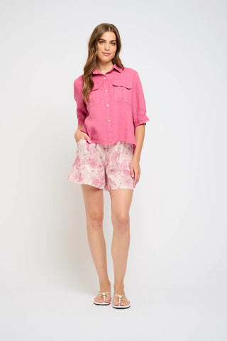Pistache Floral Linen Shorts