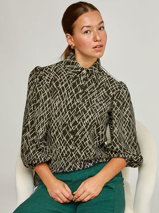 Marigold Black & White Zip Up Baptiste Blouse