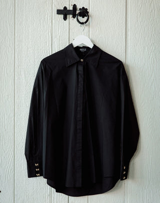 Brunette the Label Black Poplin Bow Button Up